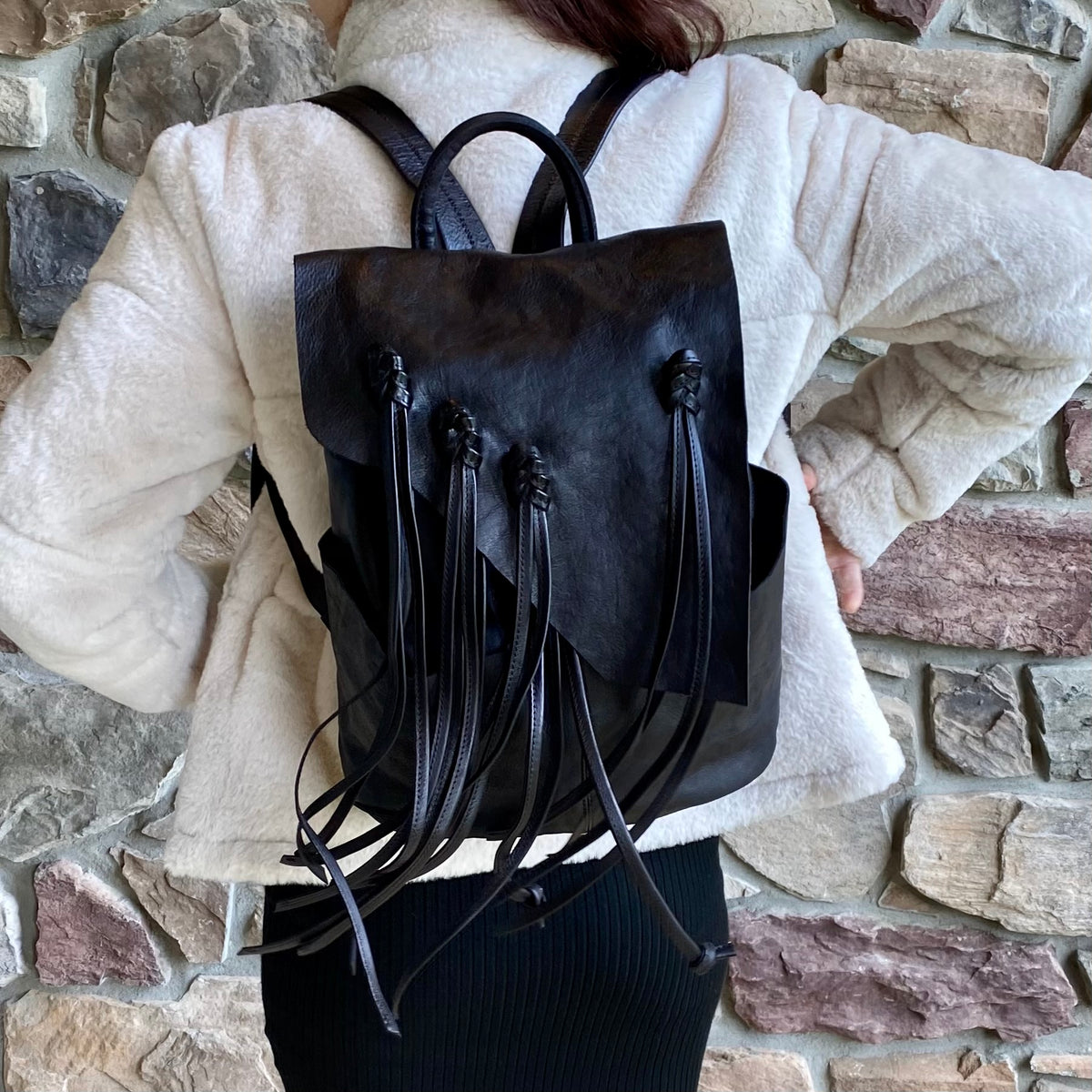 Marianna Black Genuine Leather Backpack – maluniers