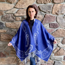 Load image into Gallery viewer, White/Blue Reversible Poncho