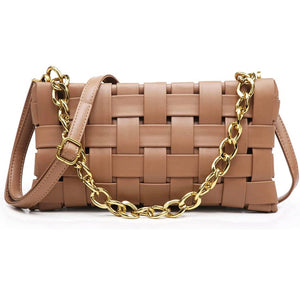 Beige Wowen Bag with Gold Chain
