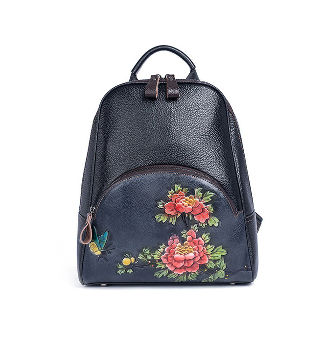 Butterfly Dahlia Genuine Leather Backpack