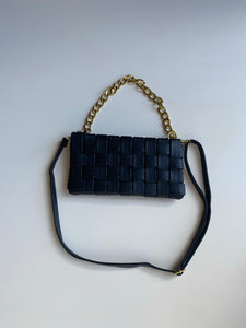 Black Woven Bag with Gold Chain