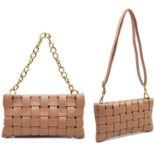 Beige Wowen Bag with Gold Chain